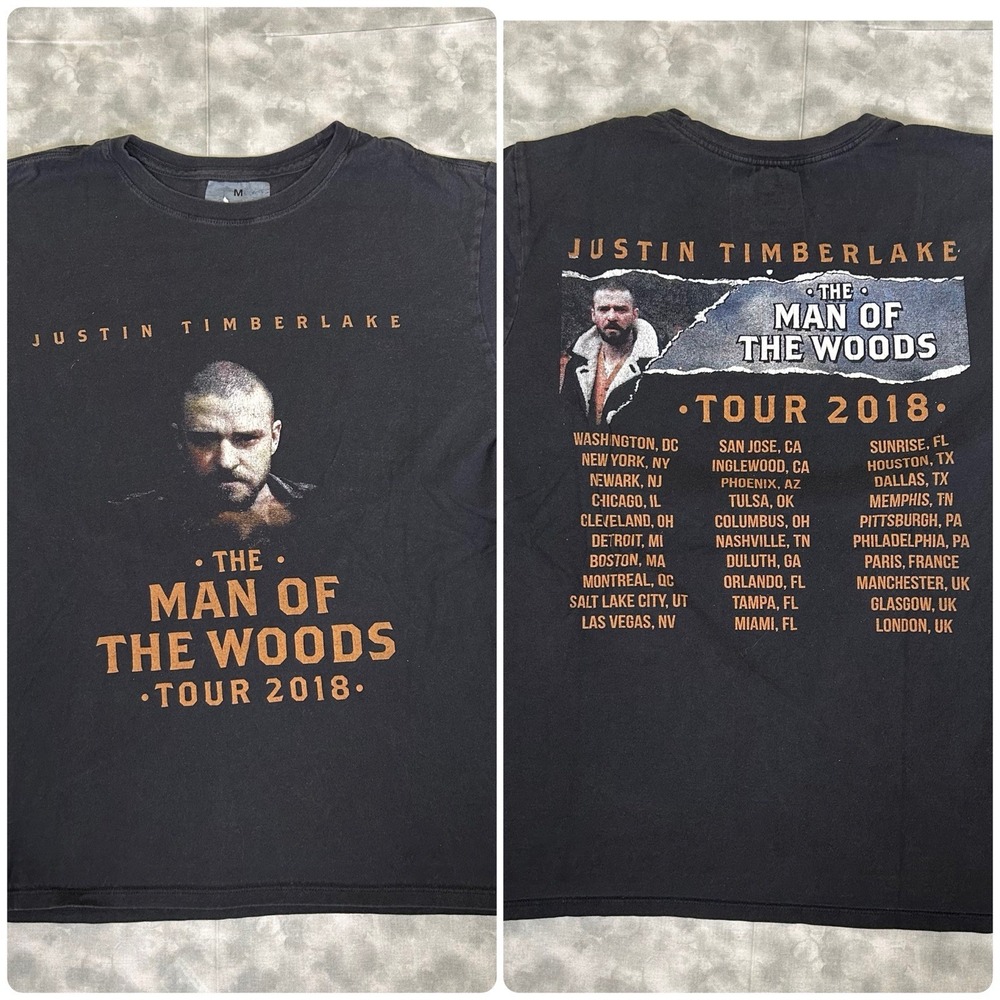 Justin Timberlake Man Of The Woods Tour Shirt‎ Medium 2018 Black M Double Sided